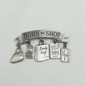 Vtg JJ Jonette pin brooch pewter dangle charms